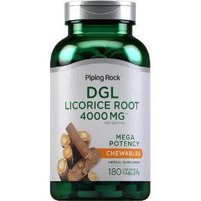 Piping Rock DGL Licorice Chewable Tablets 4000mg | 180 Count | Mega Potency Deglycyrrhizinated | Herbal Extract Supplement | Vegetarian, Non-GMO