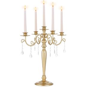 Sziqiqi Wedding Candelabra Table Centerpiece: 5 Arm Candelabras for Candlesticks - Gold Candle Holder Set of 2 for Christmas Engagement Birthday Party Event