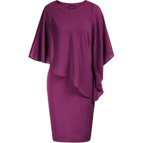 Hanna Nikole Women's Sleeveless Cape Dress with Chiffon Overlay Sequin Bodycon Pencil Dress