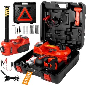 Electric Car Jack Kit 5 Ton 12V Floor Jack with Impact Wrench and Tire Inflator Pump Portable Hydraulic Car Jack for SUV Sedans Tire Change with LED Light, Lifting Height 6 to 17.7 Inch