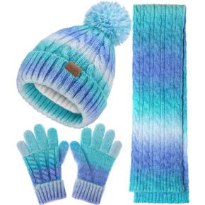 Kids Winter Hat Scarf Gloves Set, Girl Boy Toddler 8% Wool Warm Fleece Beanie Knit Neck Scarf Mittens Children Valentine Gift