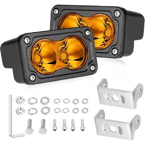 Amber LED Pods, AKD Part 3 Inch CREE LED Fog Lights 40W Spot LED Lights Pods Mini Amber Chase Lights Ditch Light 2 Packs for Truck Motorcycle UTV SUV ATV Dirt Bike Snowmobile