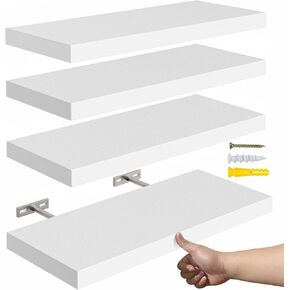 Floating Shelves for Wall,16’’Rustic Wood Wall Shelf for Room Decor/Storage/Display,Small Book Shelf,Wall Mounted Hanging Shelves for Bedroom, Bathroom, Living Room, Kitchen(White,Set of 4)