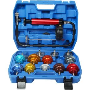 Radiator Pressure Tester Kit, Coolant Pressure Tester and Vacuum Refill Kit for Automotive Cooling System Water Tank Leakage Detection (Aluminum Alloy 15PCS)