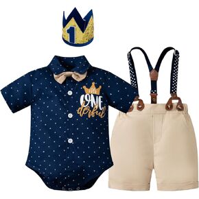 باكجونو الأول عيد ميلاد الزي بوي السيد OneDerful عيد الميلاد الأول Bowtie Romper + Semarender Shorts + Party Hat Cake Smash Outfits