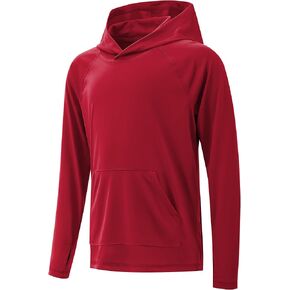 Boys Rash Guard Long Sleeve Hoodie Swim Shirt with Pocket Youth Kids UPF 50+ Sun Protection Fishing Shirts Thumb Hole