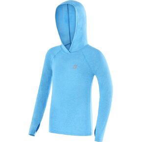 Roadbox Boys Rash Guard Hooded Shirt, Kids UPF 50+ Long Sleeve Hoodie, Youth UV Sun Protection Fishing Beach Shirts