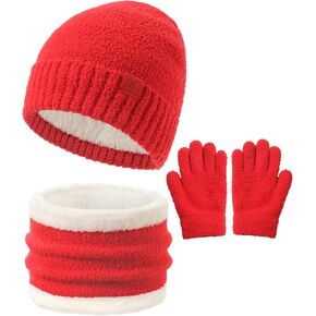 Kids Hat and Gloves Set Girl Boys, Toddler Beanie Winter Hat Neck Warmer Gaiter Gloves Mittens Fleece Lined for 6-8 4t 5t 4-8
