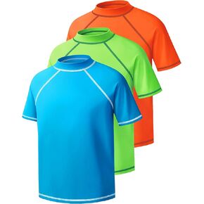3 Pack Boys Rash Guard Short Sleeve UPF 50+ Sun Protection Swim Shirt Quick Dry Kids Youth Water SPF Beach Swimwear Tops