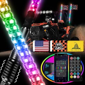 2pcs 1 قدم سوط سوط الدهون مع قاعدة زنبركية ، أضواء سوط LED سميكة مع التطبيق والتحكم عن بعد ، حلزوني مطار