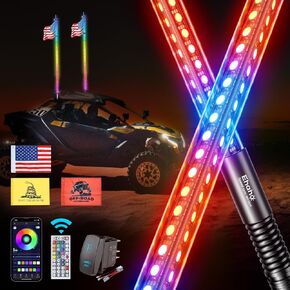 2 حزمة 3ft مصابيح سوط مع استشعار السرعة ، مصباح السوط LED مع قاعدة الربيع ، RGB على الوجه TRI ، ضوء السوط المضيء مع مفتاح الروك ، APP والتحكم عن بعد لـ UTV ATV Polaris RZR SXS CAN-AM TRACK