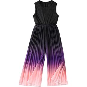 Hilinker Girl's Pleated Sleeveless Jumpsuit Ombre Zipper Wide Leg Romper One Piece Outfit