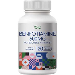 VHC Vitamin B1 Benfotiamine 600mg Supplement- 5X Time Fat-Soluble Thiamine Vitamin B1- Max Boost Bioavailable Thiamine B1 Levels-120 Veggie Capsules,Non-GMO, Soy Free- Made in USA