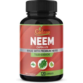 Organic Cadane Neem Leaf Supplements Capsules with Holy Basil Tulsi, Guduchi, 120 Vegetable Capsules | Supports Immune System | Fresh Pure Powder Leaves Herbs