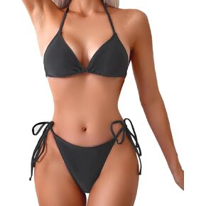 Women's Sexy V Neck Bikini Sets Halter String Backless Tie Side Bathing Suit Two Piece Triangle Swimsuits