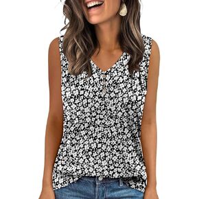 KISSMODA Tank Tops for Women Summer Casual Sleeveless Shirts Dressy Trendy V Neck Tunics Loose Notched Blouses S-3XL in Kuwait