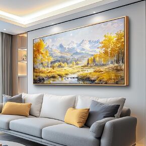 Zuitinghua Wood Framed Canvas Wall Art لغرفة المعيشة ديكور جدار كبير للمكتب ديكورات غرفة نوم صفراء الأشجار المناظر الطبيعية