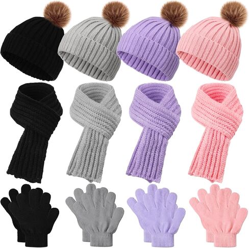 Liitrsh 4 Sets Kids Winter Hat Gloves Scarf Set Girls Boys Knit Hat Long Scarf Snow Gloves Outdoor for Toddler in Saudi Arabia