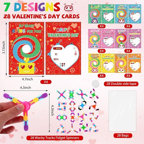 28 Packs Valentine's Day Gifts for Kids, Fidget Spinners with Valentine Cards for Classroom Prize Exchange, Deformable Sensory Toys for Boy Girl Party Favor(Glow) in Kuwait