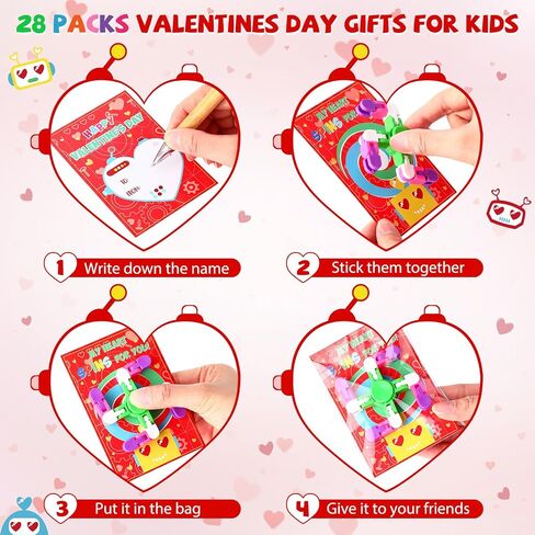 28 Packs Valentine's Day Gifts for Kids, Fidget Spinners with Valentine Cards for Classroom Prize Exchange, Deformable Sensory Toys for Boy Girl Party Favor(Glow) in Kuwait