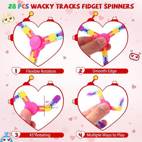 28 Packs Valentine's Day Gifts for Kids, Fidget Spinners with Valentine Cards for Classroom Prize Exchange, Deformable Sensory Toys for Boy Girl Party Favor(Glow) in Kuwait