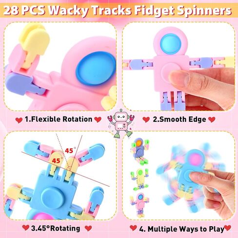28 Packs Valentine's Day Gifts for Kids, Fidget Spinners with Valentine Cards for Classroom Prize Exchange, Deformable Sensory Toys for Boy Girl Party Favor(Glow) in Kuwait