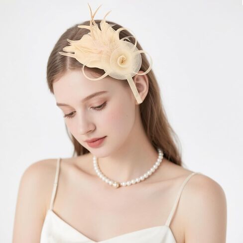 AMCAMI Fascinators Hats with Feather for Women 2025 Derby Hats Tea Party Hat with Headband and Clip in Kuwait