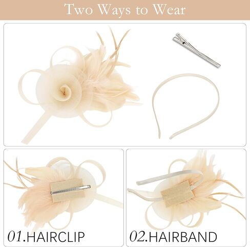 AMCAMI Fascinators Hats with Feather for Women 2025 Derby Hats Tea Party Hat with Headband and Clip in Kuwait