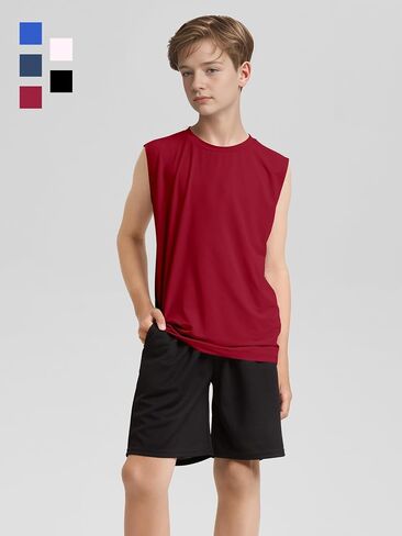 Poroka 5 Pack Boys Dry Fit Athletic Tank Top Kidsless Slockeless Active Possipression Shirt Youth Quick Dry Performance Undershirt in Saudi Arabia