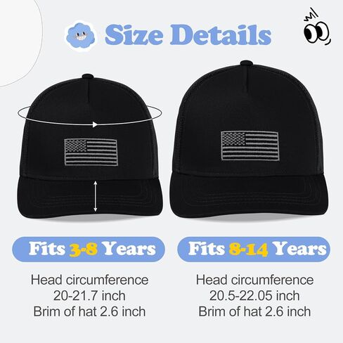 Boys American Flag Trucker Hat - Capback Baseball Cap القابلة للتعديل للأطفال - شبكة تنفس (3-14 سنة) in Kuwait