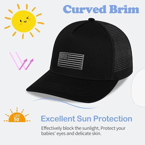Boys American Flag Trucker Hat - Capback Baseball Cap القابلة للتعديل للأطفال - شبكة تنفس (3-14 سنة) in Kuwait