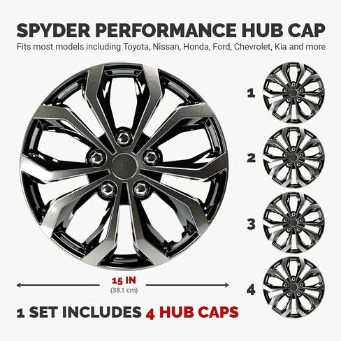 Pilot Automotive WH138-16GB 16 Inch Spyder Black & Gunmetal Grey Universal Hubcap Wheel Covers For Cars - Set Of 4 - Fits Most Cars in Saudi Arabia