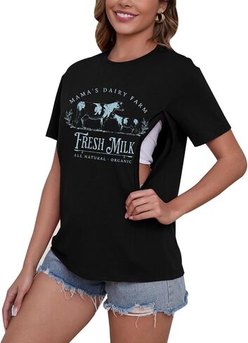 Comfort Breastfeeding Shirts for Women Zip Nursing Tops Causal Distressed Acid Washed Maternity Tees in Kuwait