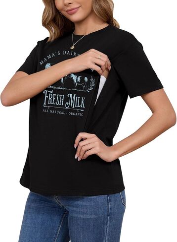 Comfort Breastfeeding Shirts for Women Zip Nursing Tops Causal Distressed Acid Washed Maternity Tees in Kuwait