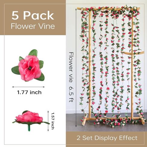 Miracliy 5Pcs 41FT Pink Flower Garland Artificial Rose Arch Vines Fake Spring Floral Garland for Flower Wall Backdrop Wedding Mothers Day Garden Tea Party Decoration in Kuwait