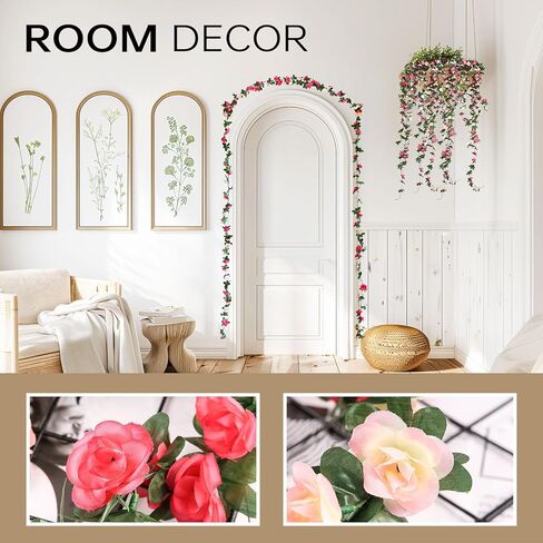 Miracliy 5Pcs 41FT Pink Flower Garland Artificial Rose Arch Vines Fake Spring Floral Garland for Flower Wall Backdrop Wedding Mothers Day Garden Tea Party Decoration in Kuwait