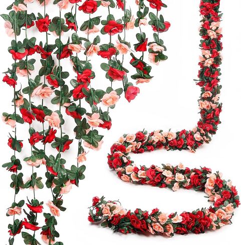 Miracliy 5Pcs 41FT Pink Flower Garland Artificial Rose Arch Vines Fake Spring Floral Garland for Flower Wall Backdrop Wedding Mothers Day Garden Tea Party Decoration in Kuwait