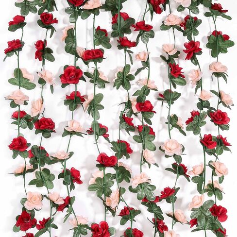 Miracliy 5Pcs 41FT Pink Flower Garland Artificial Rose Arch Vines Fake Spring Floral Garland for Flower Wall Backdrop Wedding Mothers Day Garden Tea Party Decoration in Kuwait