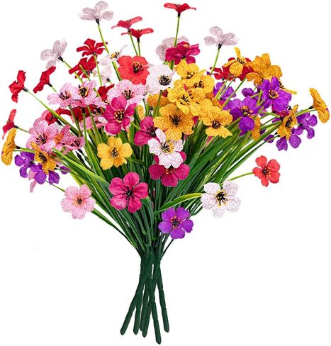 Macting الزهور الاصطناعية للهواء الطلق 6 حزم زهور مزيفة الأشعة فوق البنفسجية مصقفة مقاومة النباتات البلاستيكية لا تتلاشى للمزارعين مربع الفناء شرفة حديقة ساحة داخلية خارج الصيف ديكورات (مزيج اللون -1) in Kuwait