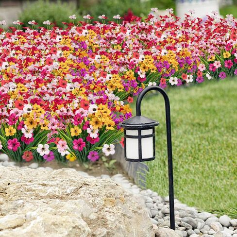 Macting الزهور الاصطناعية للهواء الطلق 6 حزم زهور مزيفة الأشعة فوق البنفسجية مصقفة مقاومة النباتات البلاستيكية لا تتلاشى للمزارعين مربع الفناء شرفة حديقة ساحة داخلية خارج الصيف ديكورات (مزيج اللون -1) in Kuwait