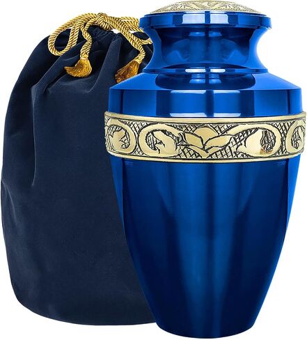 Trupoint Memorials Cremation Urns for Human Ashes, Decorative Burial Urn for Adult Men and Women, Large Grecian Blue and Gold in Saudi Arabia