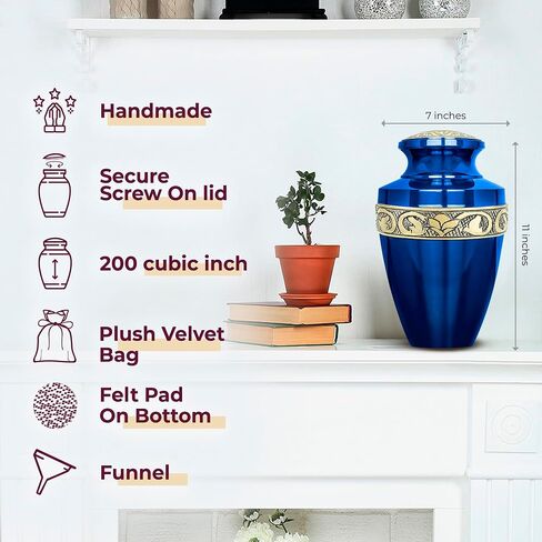 Trupoint Memorials Cremation Urns for Human Ashes, Decorative Burial Urn for Adult Men and Women, Large Grecian Blue and Gold in Saudi Arabia