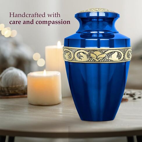 Trupoint Memorials Cremation Urns for Human Ashes, Decorative Burial Urn for Adult Men and Women, Large Grecian Blue and Gold in Saudi Arabia