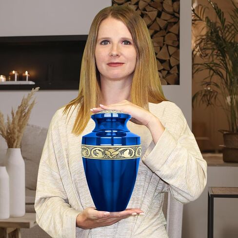 Trupoint Memorials Cremation Urns for Human Ashes, Decorative Burial Urn for Adult Men and Women, Large Grecian Blue and Gold in Saudi Arabia