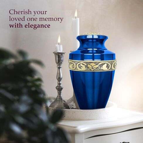 Trupoint Memorials Cremation Urns for Human Ashes, Decorative Burial Urn for Adult Men and Women, Large Grecian Blue and Gold in Saudi Arabia