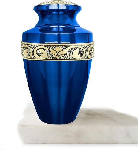 Trupoint Memorials Cremation Urns for Human Ashes, Decorative Burial Urn for Adult Men and Women, Large Grecian Blue and Gold in Saudi Arabia