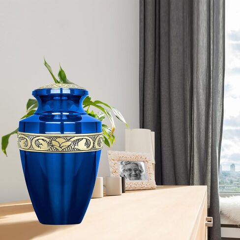 Trupoint Memorials Cremation Urns for Human Ashes, Decorative Burial Urn for Adult Men and Women, Large Grecian Blue and Gold in Saudi Arabia