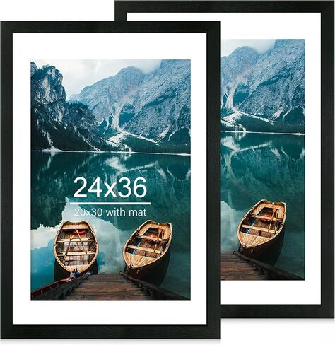 24x36 Poster Frame Set of 2, Rustic Black Wood Style - Display 24 x 36 Poster without Mat or 20x30 Picture with Mat, Wall Mounting Horizontal and Vertical in Kuwait