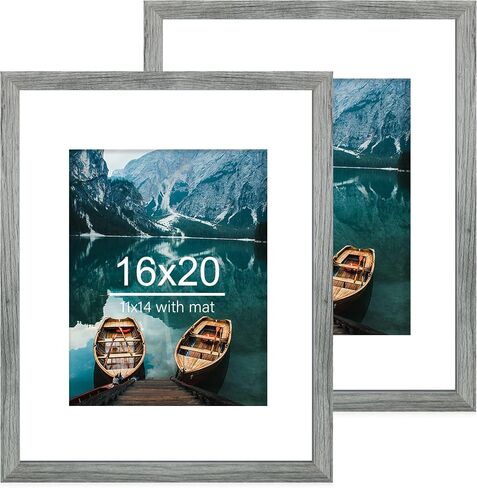 24x36 Poster Frame Set of 2, Rustic Black Wood Style - Display 24 x 36 Poster without Mat or 20x30 Picture with Mat, Wall Mounting Horizontal and Vertical in Kuwait