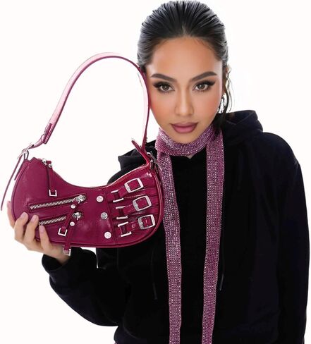 Shoulder Purse for Women, Leather Women's Handbag Y2k Aesthetic Coquette Shoulder Bag Hobo Punk Trendy Ladies Purse in Kuwait